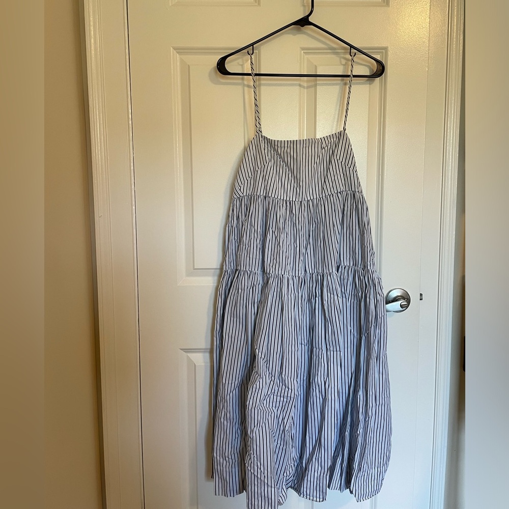 J. Crew Tiered Striped Dress with Bow Back